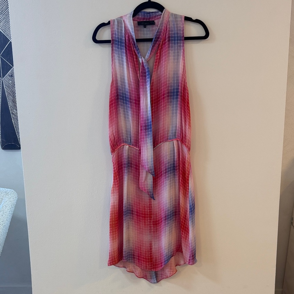 EUC - super rare collectible Kelly Wearstler Tie-Neck Multicolor Plaid Dress M